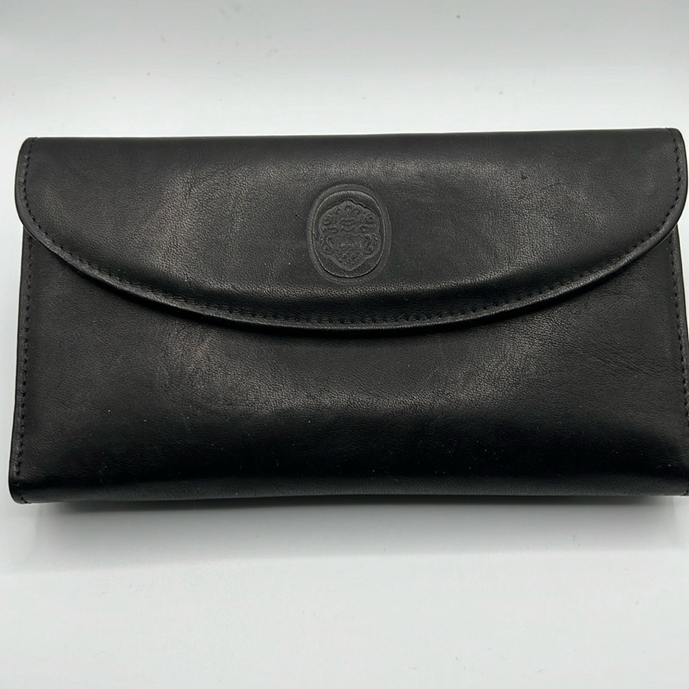 Ladies Mundi Leather Wallet Black w/Kisslock Coin Pocket Checkbook CC Sl…